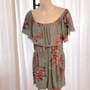 Rue21 Floral Romper with lace accent along the off the Shoulder Ruffle  Size XL